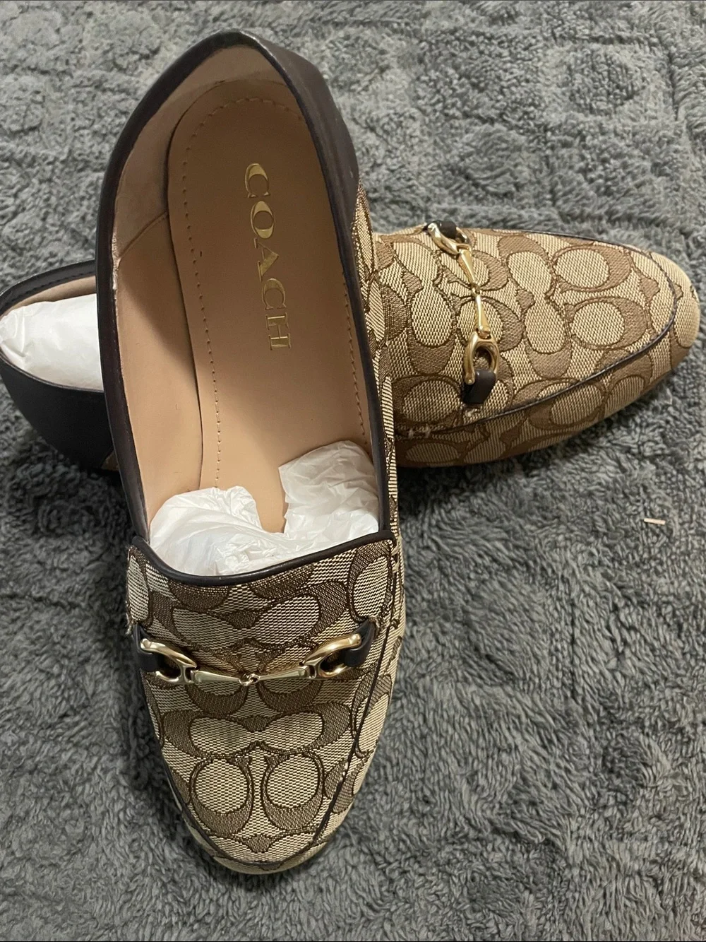 Coach Haley Khaki Signature Canvas Horsebit Loafers with Gold Hardware - Picture 2 of 6